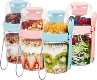 4 Pack 27oz Yogurt Parfait Cups with Lids and Spoons, Overnight Oats Containers, Reusable Topping Compartment for Breakfast with Yogurt