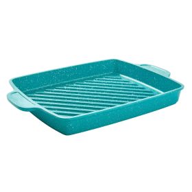 Prairie Signature 12" x 10" Cast Aluminum Cowboy Steak Pan, Teal Speckle